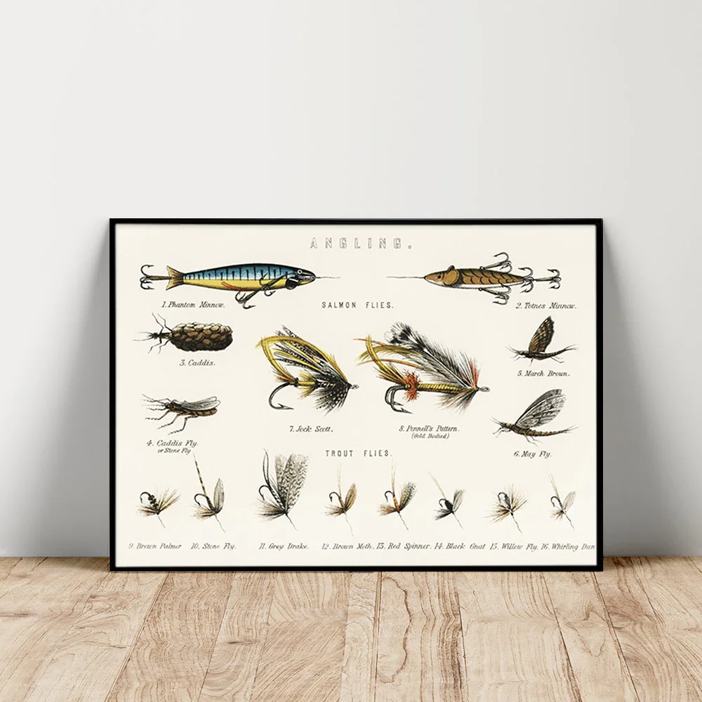 Trout Bait Art Print Colorful Fly Fishing Lure Poster British Fresh Water  Fishe Angling Club Wall Picture Decor Canvas Painting