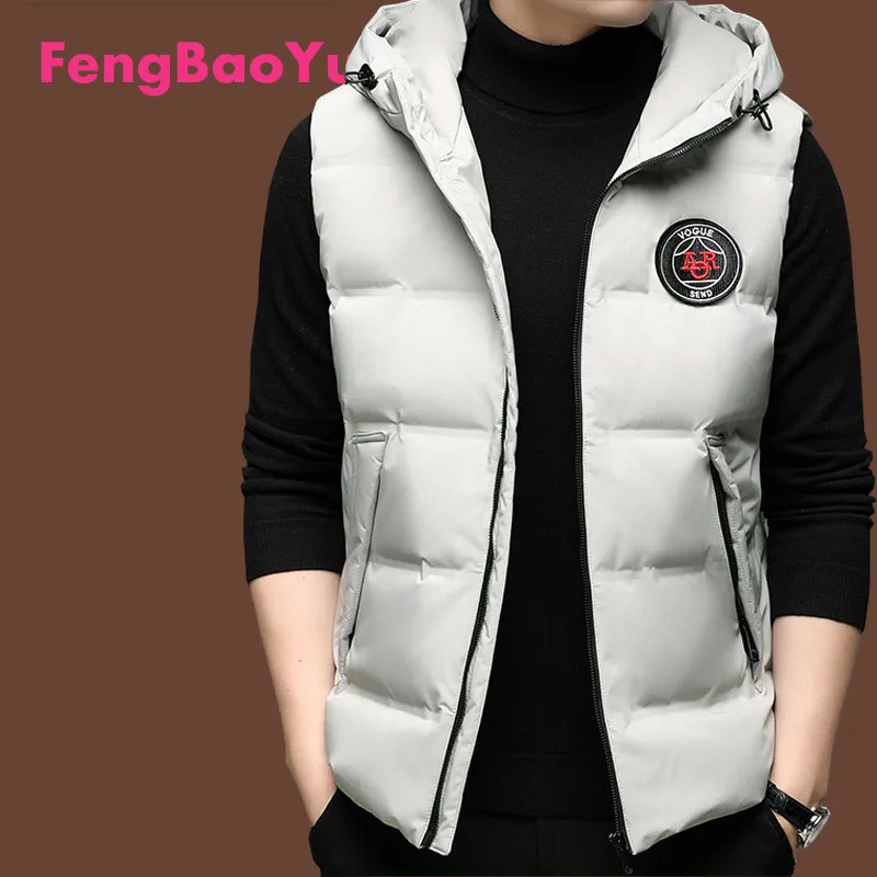 

Fengbaoyu Men's Hooded Down Vest Winter Fashion Casual Warm Sleeveless Youth Vest Jacket Outdoor Travel Warm Top Free Shipping