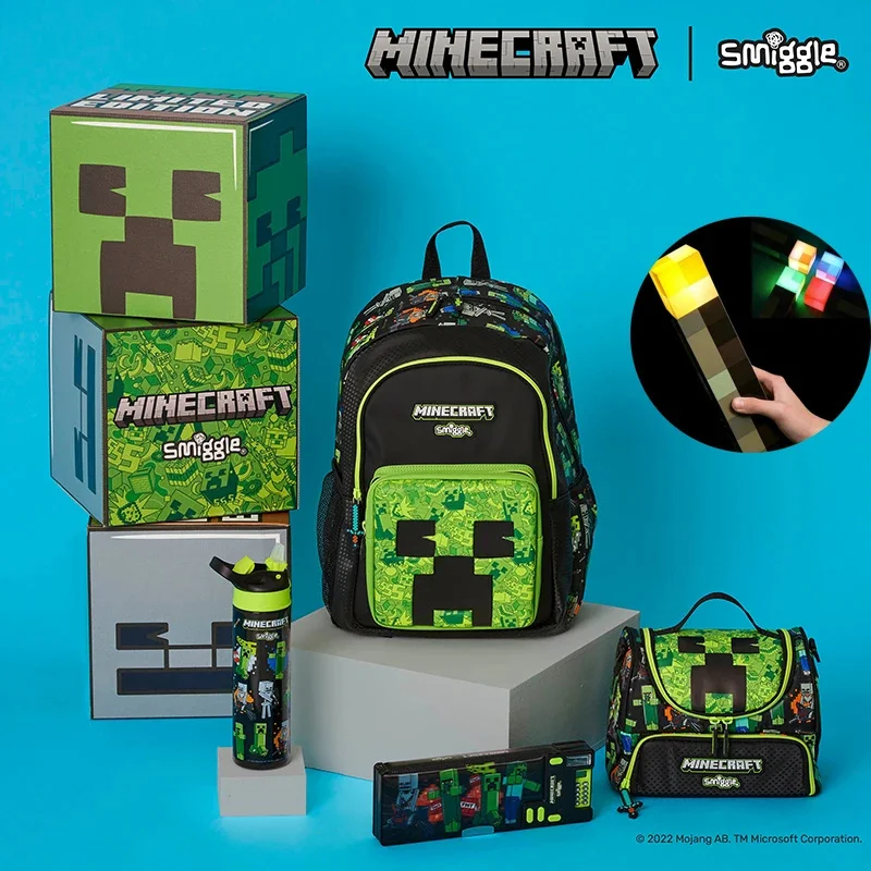 Smiggle Minecraft School Bag Student Stationery Pencil Case Lunch Bag Wallet Handcart Australian Backpack Water Cup Student Gift