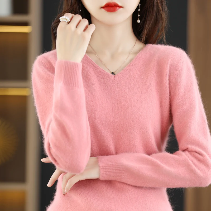 

Autumn and Winter Women's Clothing Cashmere Sweater Women's V-Neck Basic Knitted Pullover Large Size Top Firm Warm Long Sleeves
