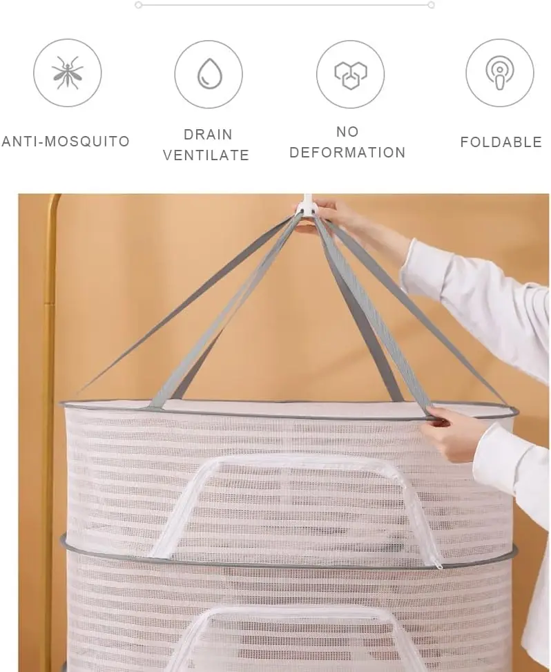 Herb Drying Rack 3 Layer Hanging Mesh Net for Plants Hanging Drying Fish Net Foldable Hanging Mesh Dryer for Buds, Fruits 3