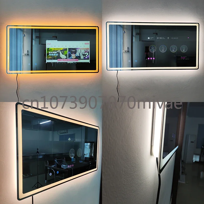Wholesale Hotel Home Touch Screen Mirror with Tv Android 11 Led Bath Gym Magic Smart Mirror IP65 Waterproof Bathroom Mirror Tv