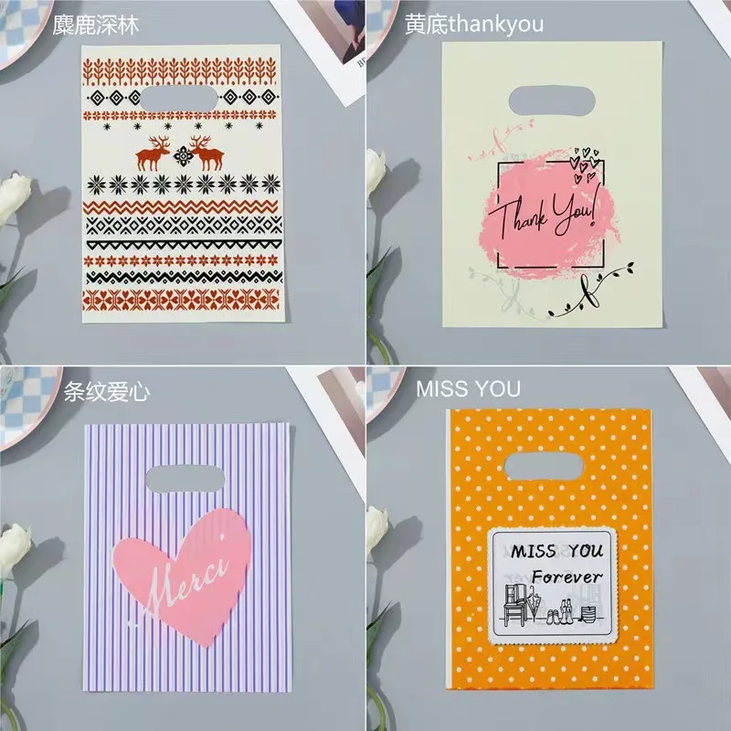 New Design Black & White Striped Bags Packaging Gift Small Plastic Jewelry Thanks You Cute cartoon gift packaging bag with flat