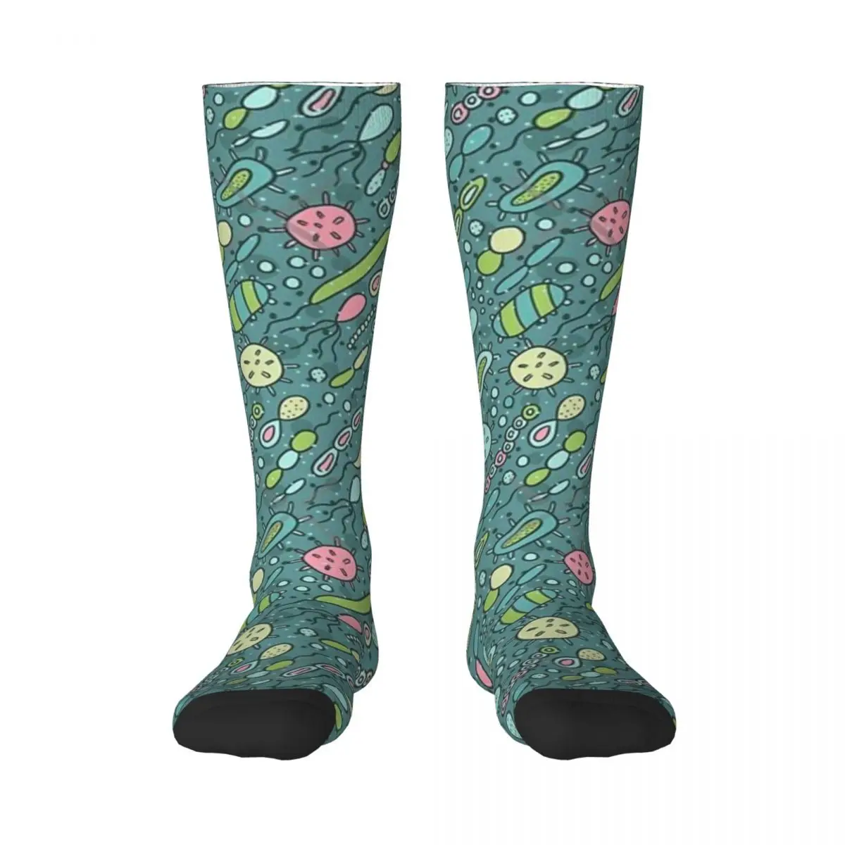 thumbnail image 1 of Patrón de microbios. Diseño de bacterias para amantes de la biología. Ilustración de virus. Calcetines con temática de diseño, accesorios para mujeres y hombres, 1 of 4