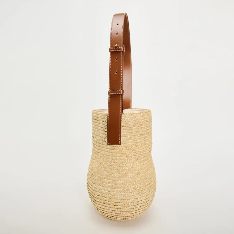 Fashion Gourd Design Straw Bag Weave Women Shoulder Bags Summer Beach Handbags Casual Bali Bucket Purses 2024