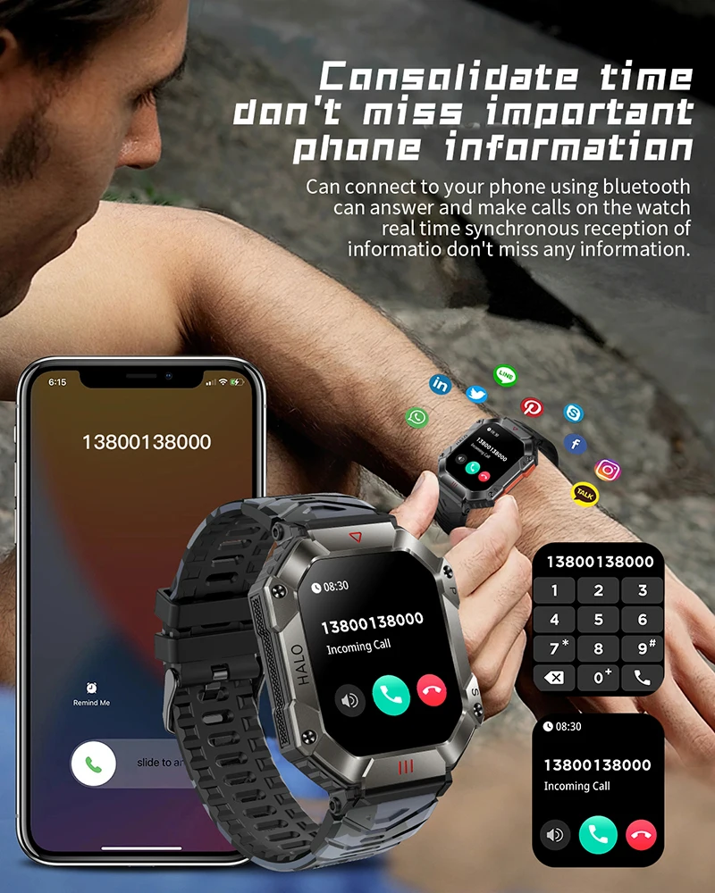 2023 야외 피트니스 GPS 트래커 블루투스 통화 스마트 워치, 남성 여성 혈압 모니터 스마트워치, 620mAh, 신제품