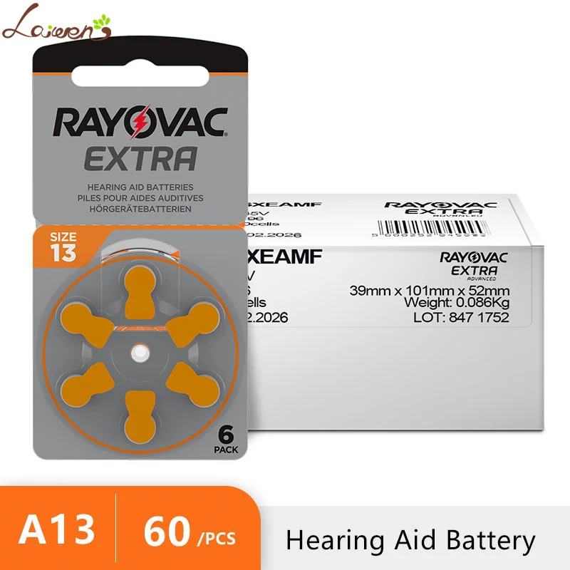 60PCSRayovacExtraHighPerformanceHearingAidBatteriesZincAir13