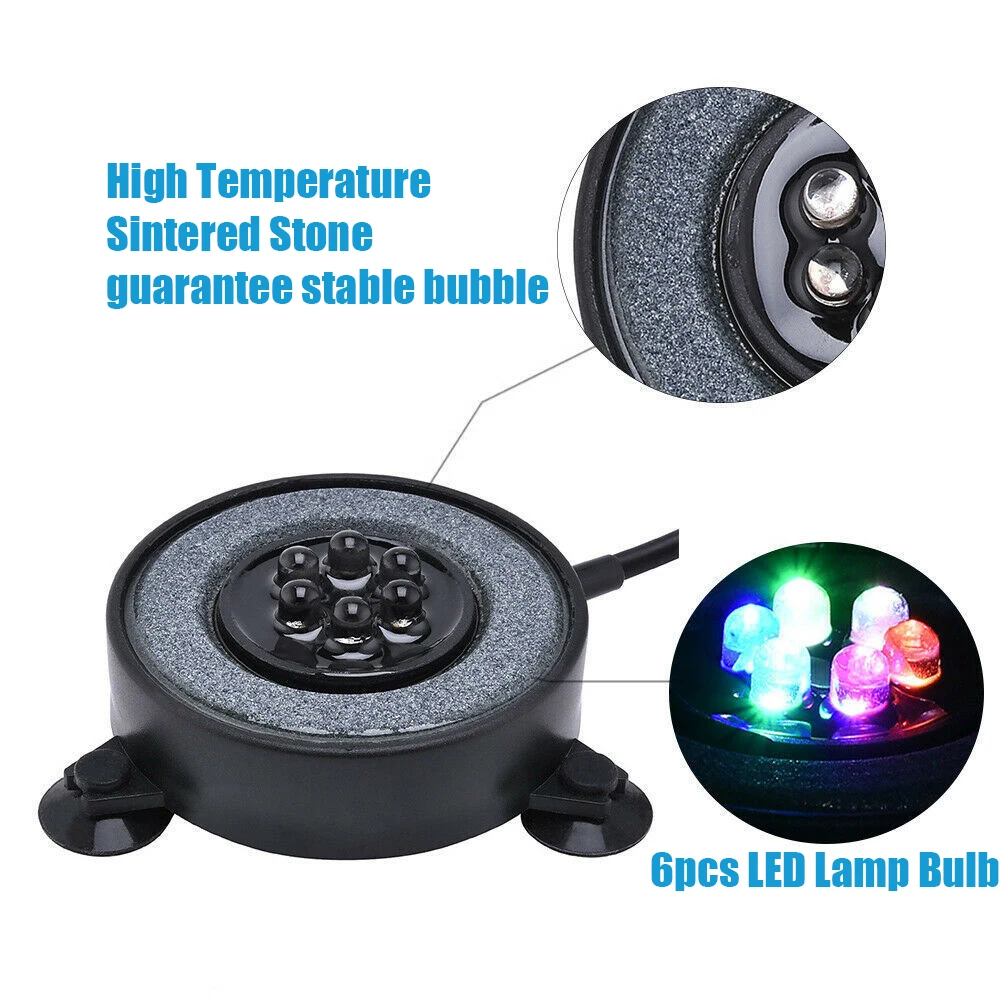 Aquarium LED Lamp Submersible Underwater Fish Tank Light Color Changing Air Light Bubble 6pcs Making Oxygen