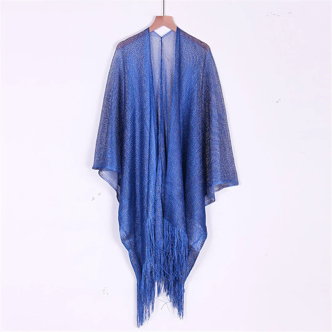 Sexy Fringe Tassel Mesh Sheer Shiny Knitted Tunic Beach Cover Up Cover-ups Beach Dress Beach Wear Beachwear Female Women