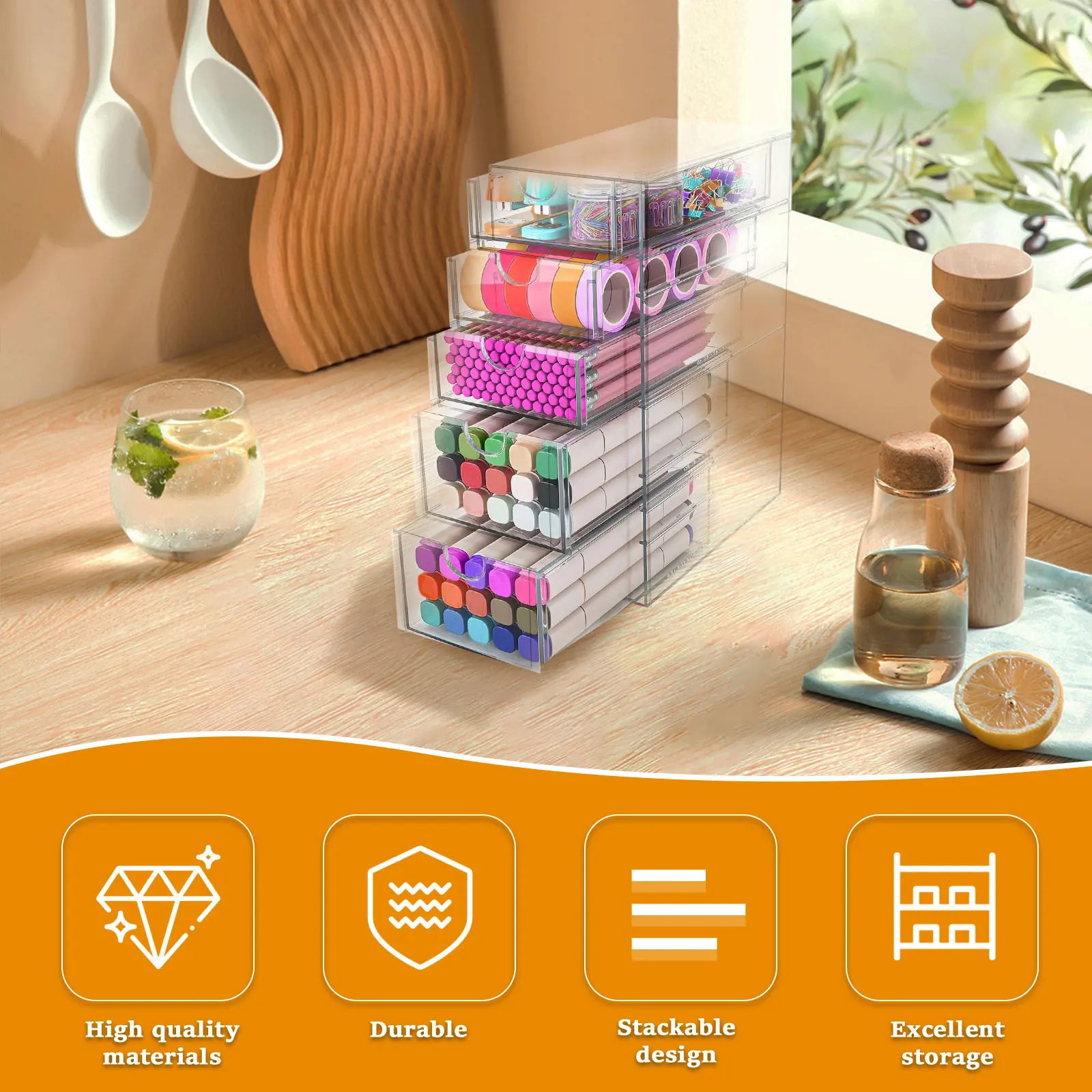 Moocorvic Desk Organizers And Accessories Large Capacity Classroom Organization Transparent Small Drawer Desk Supplies For Teen 3 Layers
