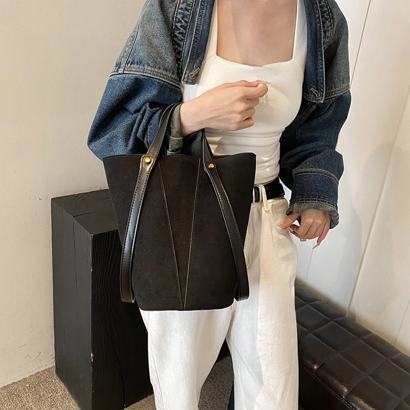 Hobo Bags for Women PU Vegan Leather Handbags Purse Suede Top Handle Bucket Shoulder Bag Luxury Designer Tote Handbag Clutch Bag