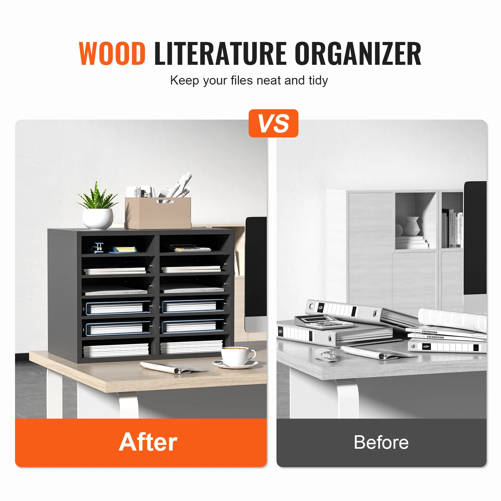 Wood Literature Organizer with Adjustable Shelves for Office Home