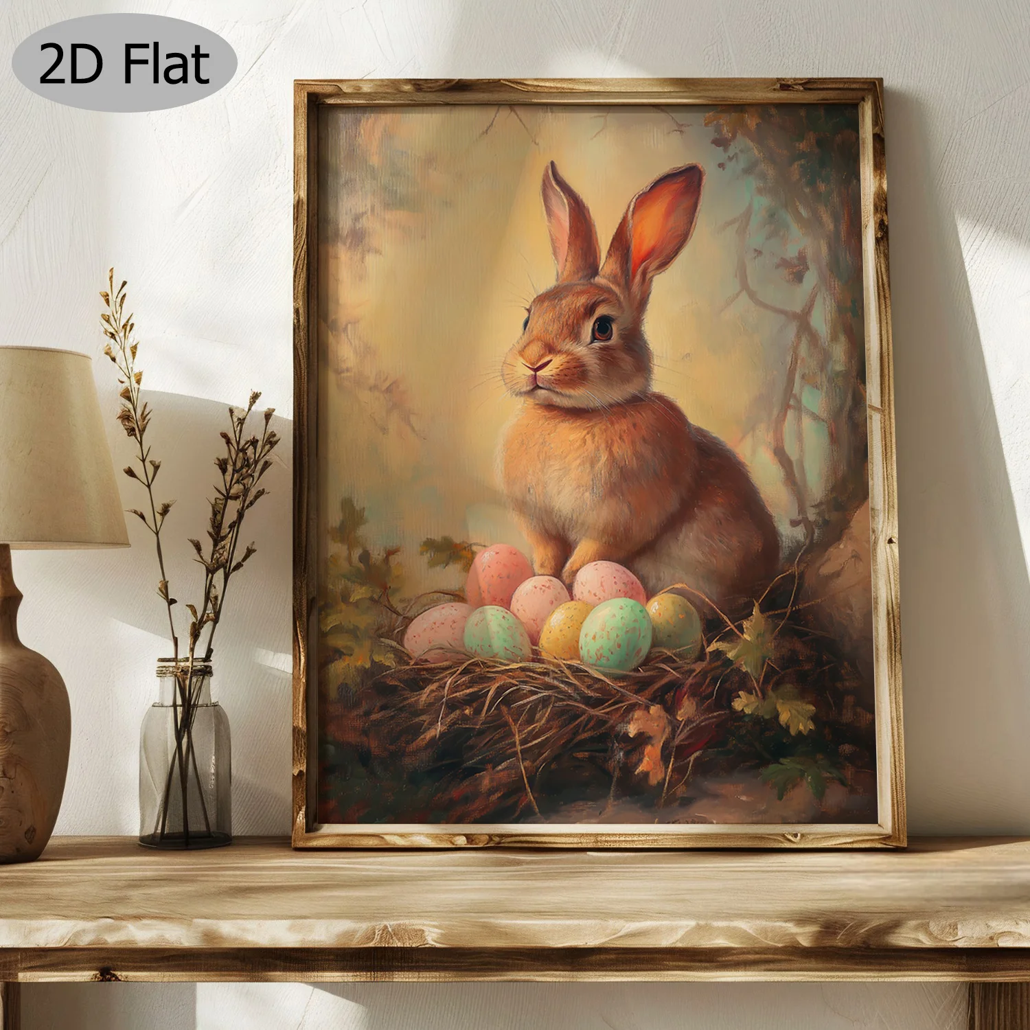 Spring Forest Bunny Canvas Wall Art Print Rabbit With Easter Eggs ...