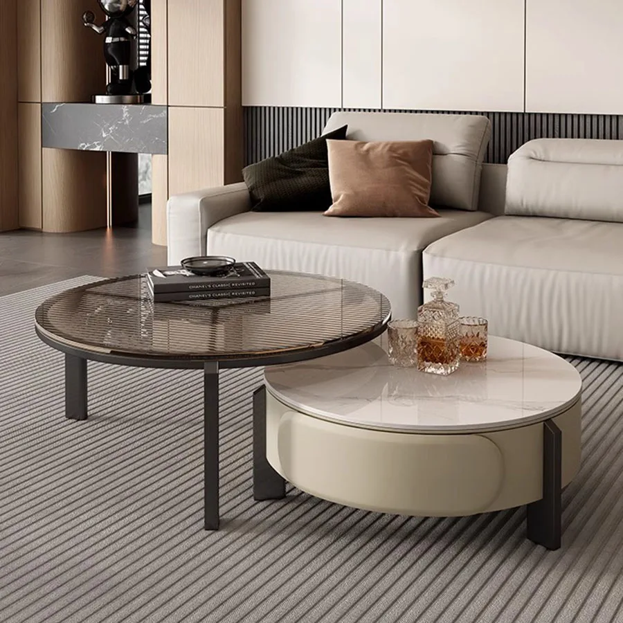 

Nordic Round Coffee Table Home Metal Bedside Unique Coffee Table Modern Living Room Ornament Italian Glass Top Mueble Home Decor
