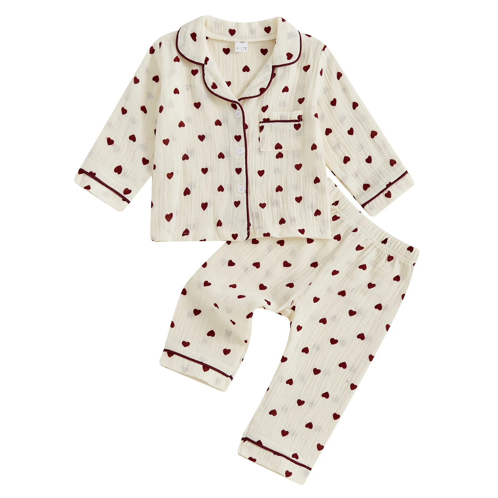 Citgeett Girls' Heart Print Pajama Set with Long Sleeves