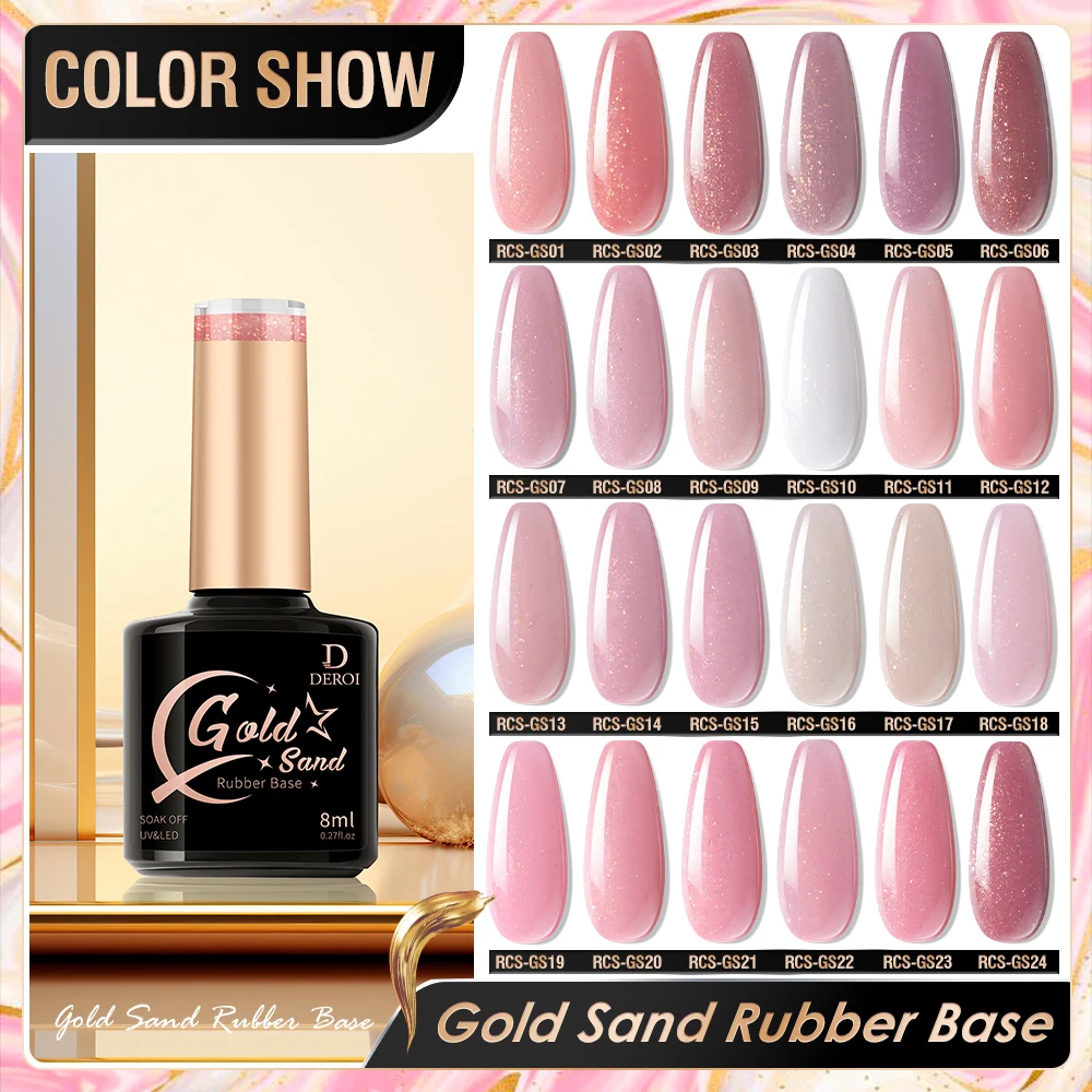 Deroi Rubber Base Coat Gel UV Top Coat Nail Gel Polish Nude Pink Glitter Polish Varnish Semi Permanent Soak Off for Manicure