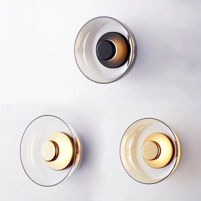 โคมไฟติดผนังกระจก LED แบบนอร์ดิกสำหรับห้องนอนห้องนั่งเล่นห้องรับประทานอาหารโคมไฟอ่านหนังสือข้างเตียงในโรงแรมของตกแต่งบ้านมันเงา 1