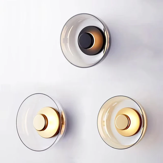 โคมไฟติดผนังกระจก LED แบบนอร์ดิกสำหรับห้องนอนห้องนั่งเล่นห้องรับประทานอาหารโคมไฟอ่านหนังสือข้างเตียงในโรงแรมของตกแต่งบ้านมันเงา 1