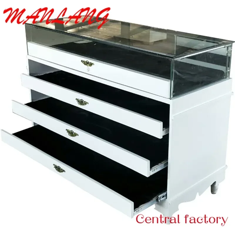 

Custom Modern simple wood paint jewelry counter glass display cabinet