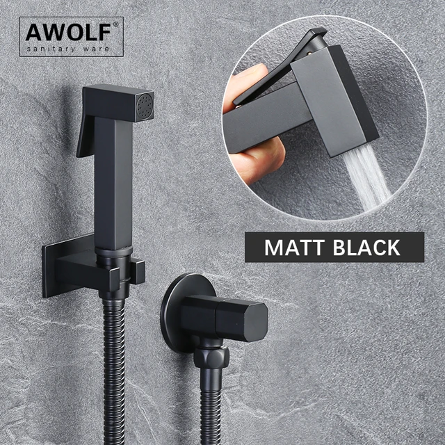 Awolf Douchette WC Pulvérisateur de Bidet de Toilette à Main Douche  Hygiénique Noir Mat pour Toilette