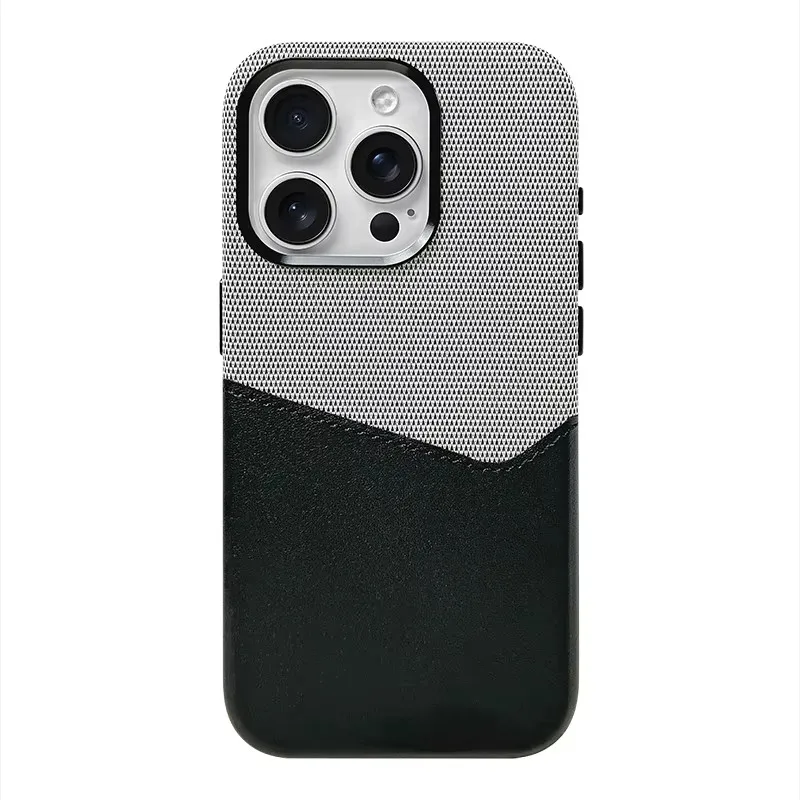 Linen Leather MagSafe Phone Case with Card Holder and Magnetic Wireless Charging - Shockproof Design