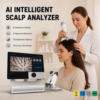 Analizzatore Intelligente per Cuoio Capelluto e Capelli, Macchina per Diagnosi con 3 Immagini Spettrali e 13 Metriche di Analisi, per Saloni di Bellezza Professionali