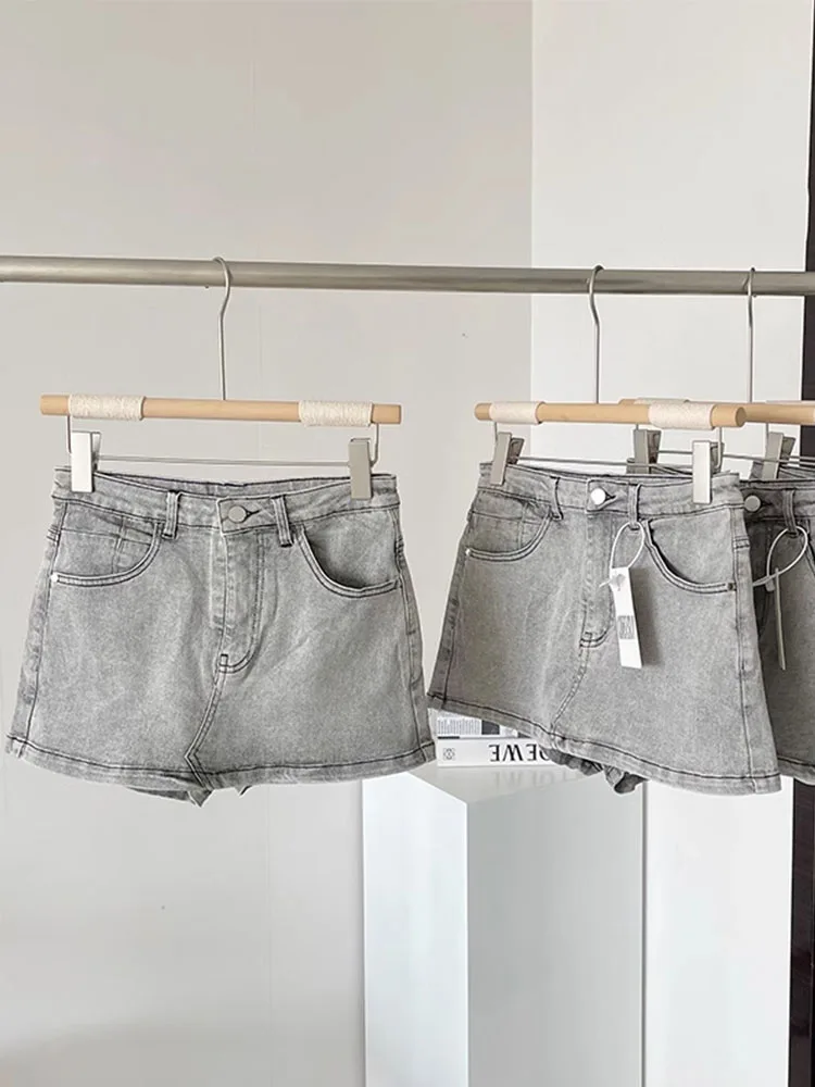 

New Design Women Fashion Grey Mini Denim Skirt Casual A-Line Skirt Female Chic Back Hot Streetwear Casual Classical Preppy Style