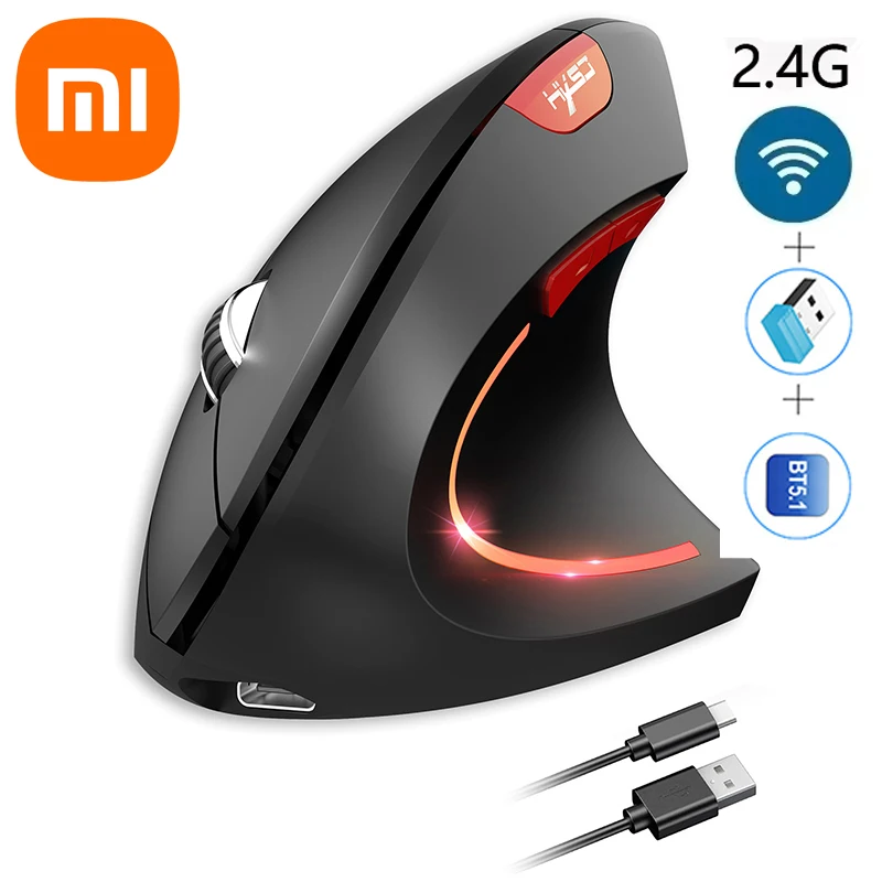 עכבר אנכי של Xiaomi 2.4g+bt5.1 עכברים אלחוטיים דו מצביים מונעים שקטים עכבר ידני 6d נטען סוג-c 2400dpi עכבר משחקים