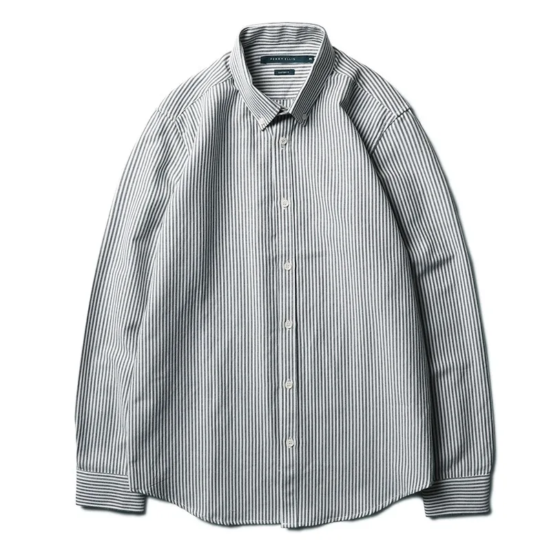 

Рубашка мужская приталенная с длинным рукавом, хлопок, вертикальная полоска, блуза для молодежи, весна-осень