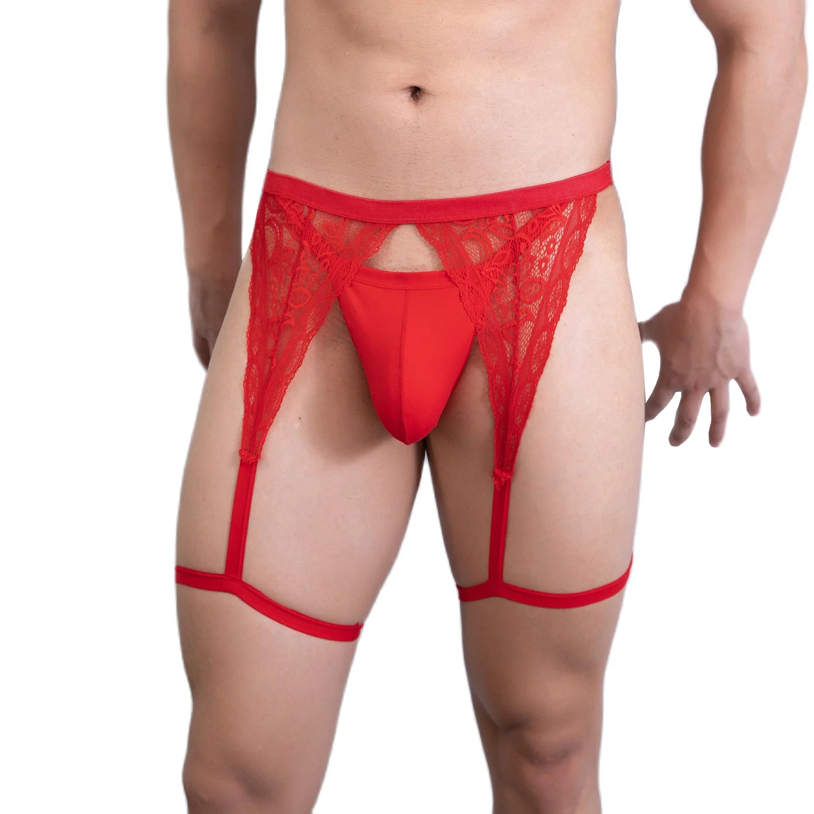 Penis Pouch Men Jock Strap Underwear Man Sexy Sissy Lace Thong G String Jockstrap Leg Ring Garter Hollow Panties Underpants