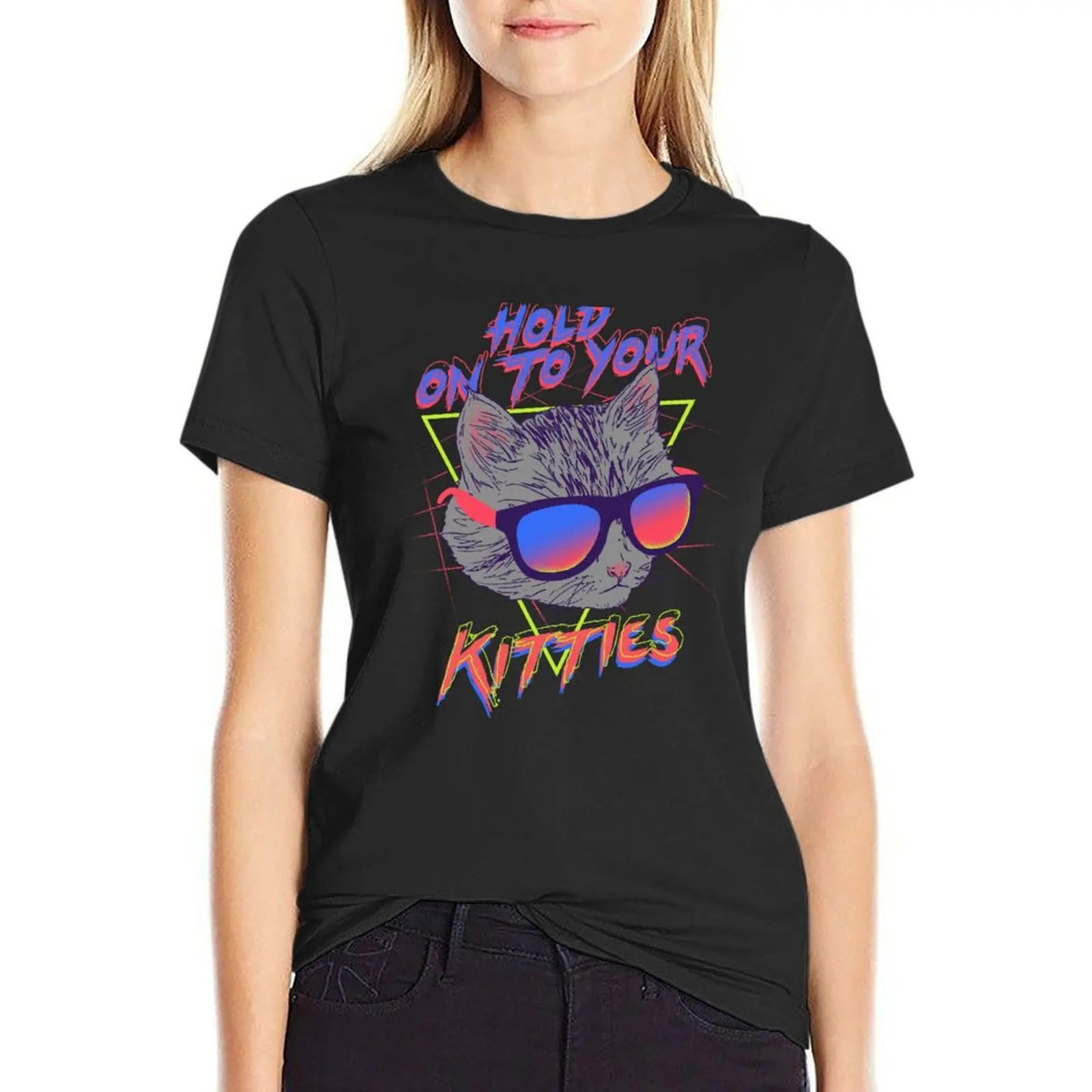 

Hold On To Your Kitties T-Shirt summer top vintage clothes Blouse Woman clothes