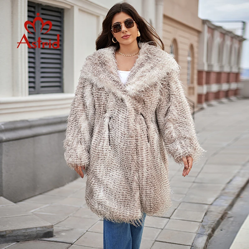 Astrid High-end Tassel Fur Coat Women 2024 Winter Loose Hooded