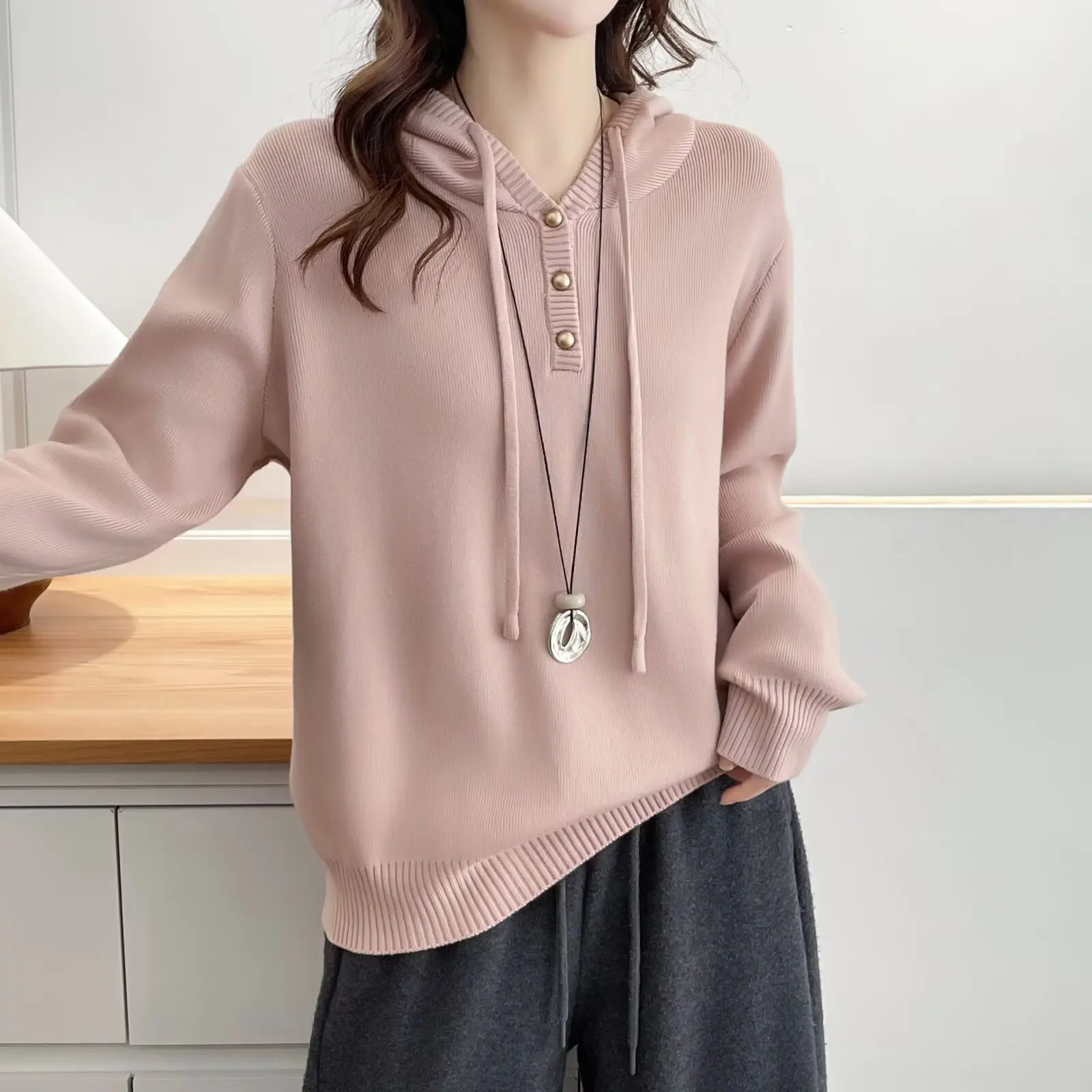 XXXL Fashion Plus Size Woman Clothing Sweaters Casual Thickened Hooded Knitted Jersey For Women In Autumn And Winter 2025