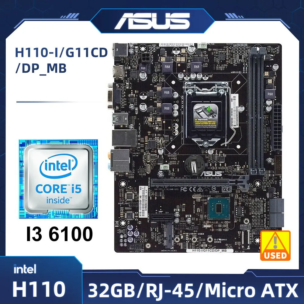 

Комплект материнской платы H110 ASUS H110-I/G11CD/DP_MB LGA 1151 материнская плата с процессором Core i3 6100 USB3.0 DDR4 ATX комплект материнской платы