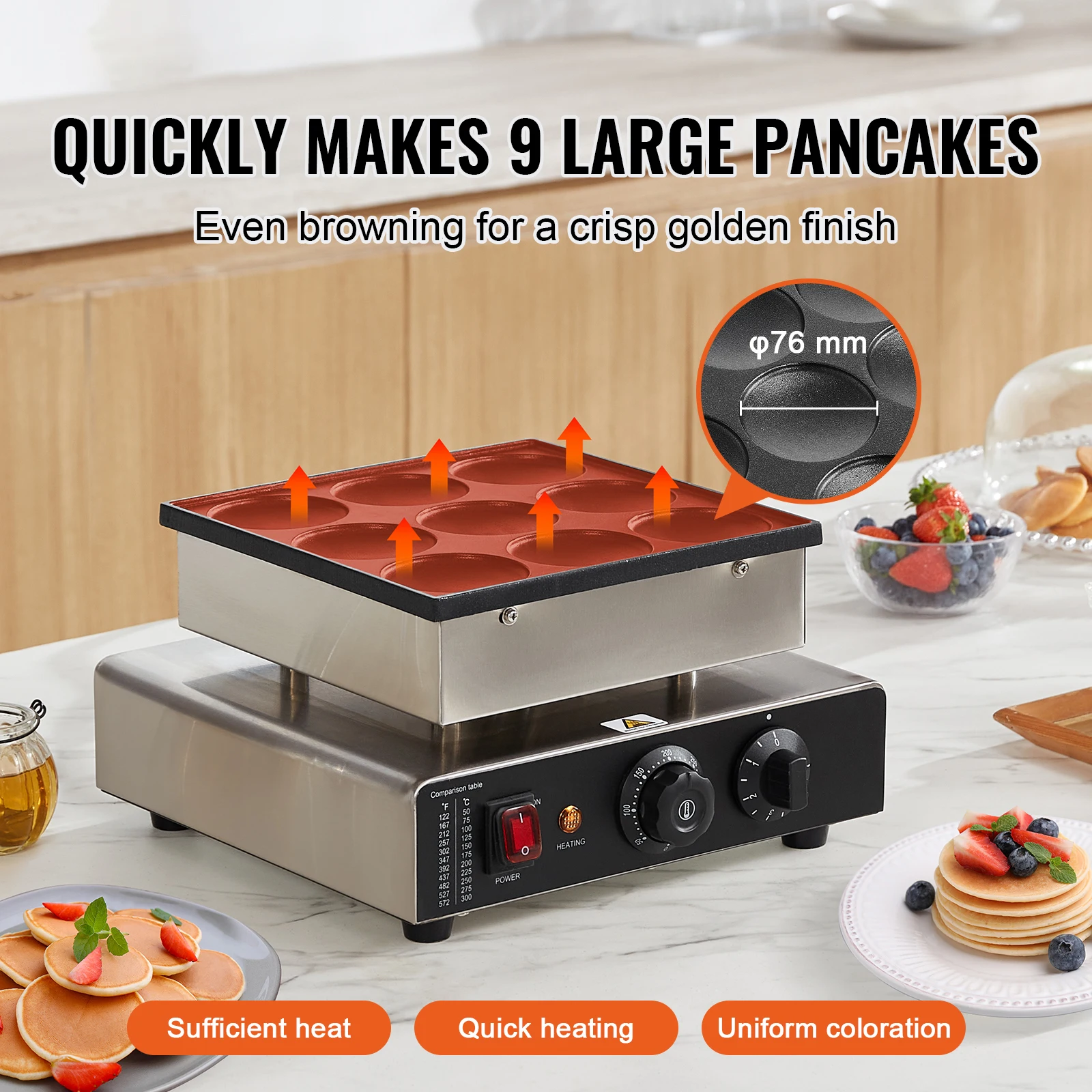 SucceBuy Dutch Pancake Maker 9PCS Diameter Dorayaki Baker Machine Commercial Electric Poffertjes Grill Non-stick Stainless Steel 2