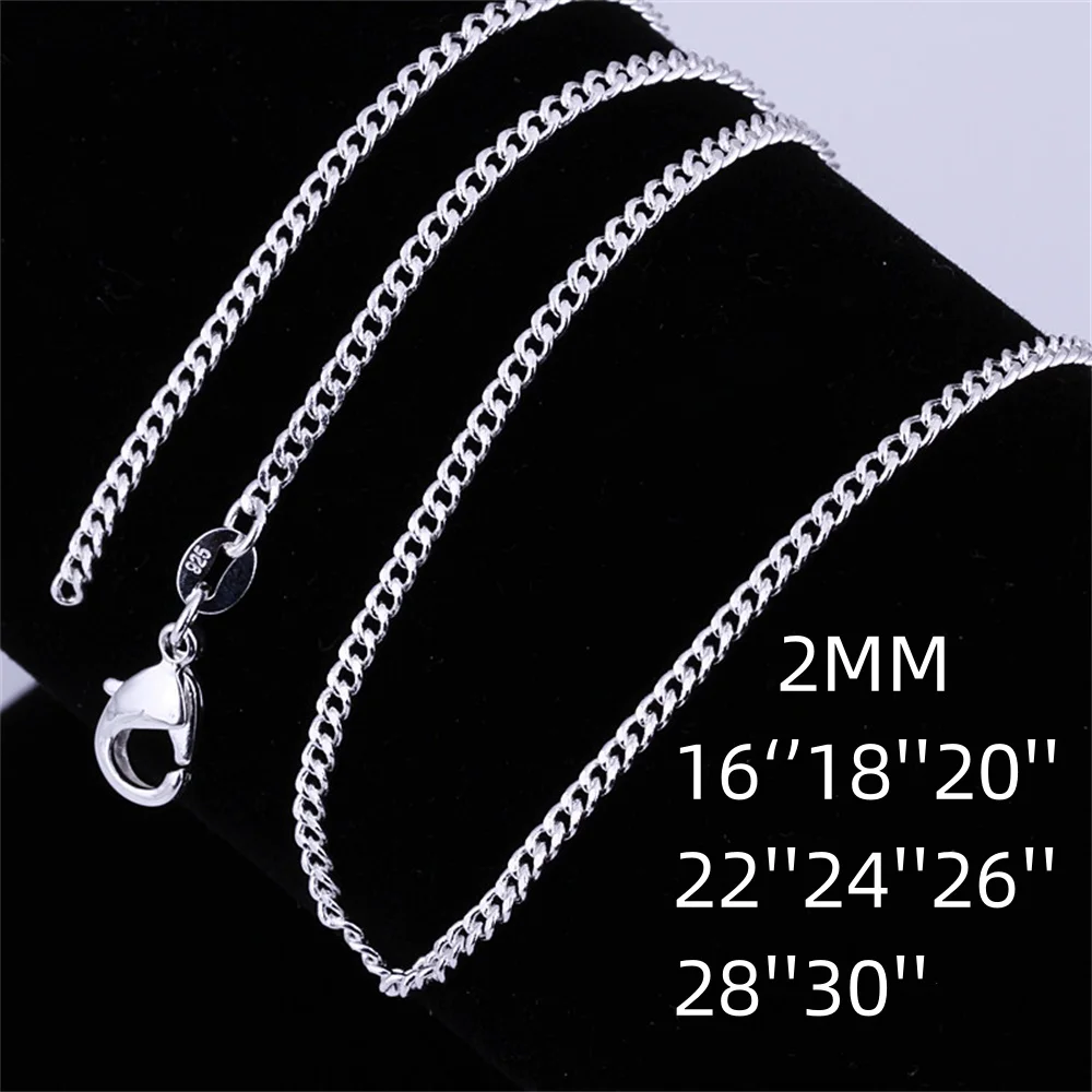 Andara 16-30'' 2MM Sideways Cuban 925 Sterling Silver Necklace Women Men Fashion Wedding Engagement Jewelry Gift