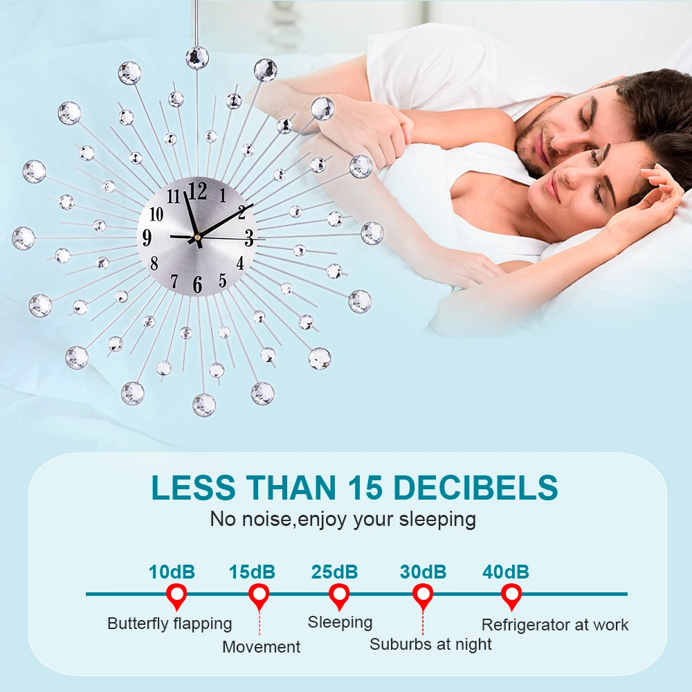 ساعة حائط كوارتز مستديرة ، شمس كريستالية معدنية 50 ، كبيرة ، على الطراز الحديث ، ديكور فني ، زخرفة خلفية ، منزل ومكتب