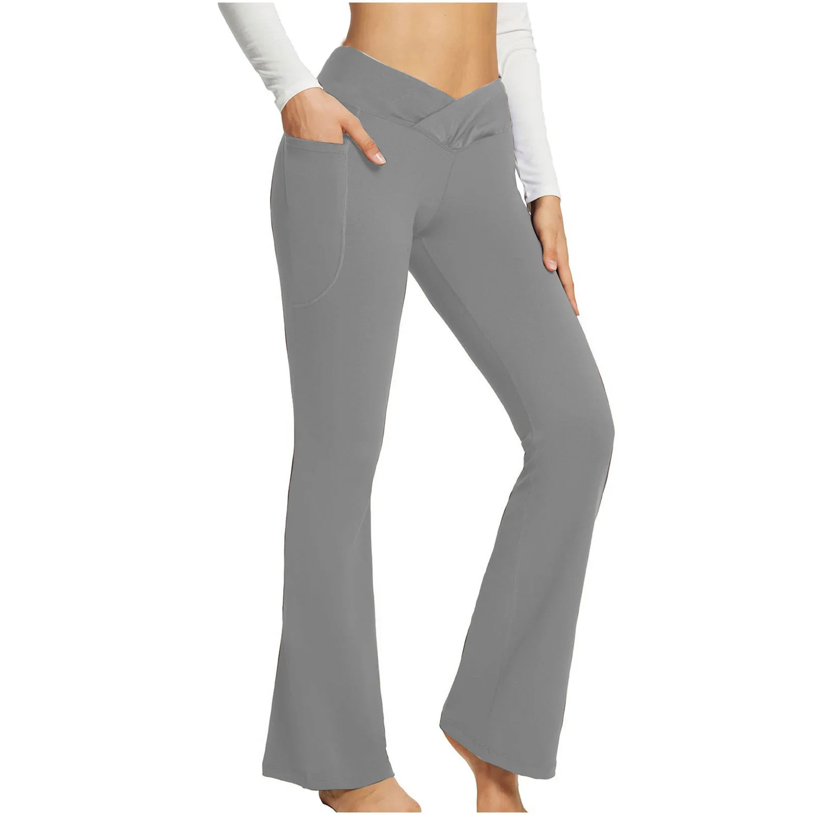 Quality Solid Color Casual Micro Flared High Waist Slim Fit Wide Foot Yoga Fitness Pants Women's Clothing 2