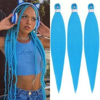 Sky blue Blonde Braiding Hair Pre stretched 26 Inch 3 Packs Pre stretched Braiding Hair Yaki Texture Synthetic Hair Extensions 1