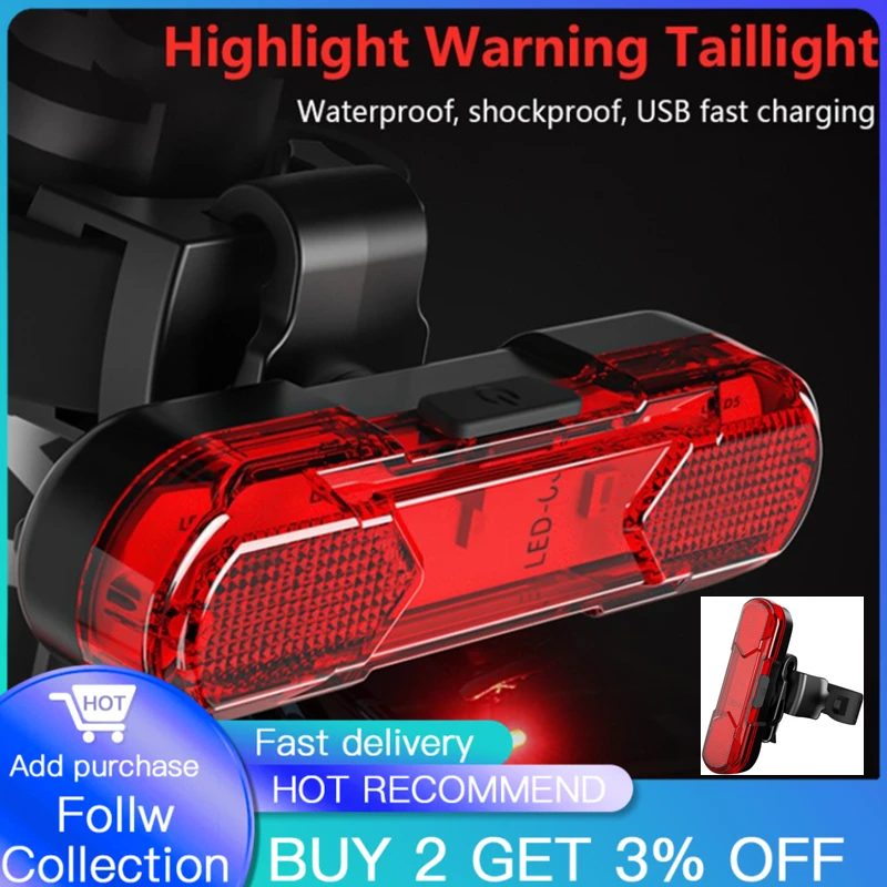 Bicycle Led Tail Light Safety Usb Rechargeable Lamp Warning Laser Night