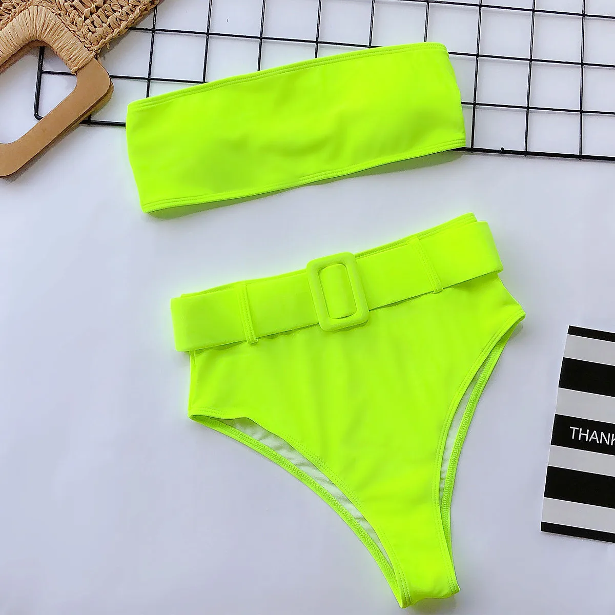 High Waist Brazilian Neon Bikini 2022 Belt Swimwear Women Bandeau Swimsuit Female Push Up Bathing Suit Summer Bathers Biquini green bikini set