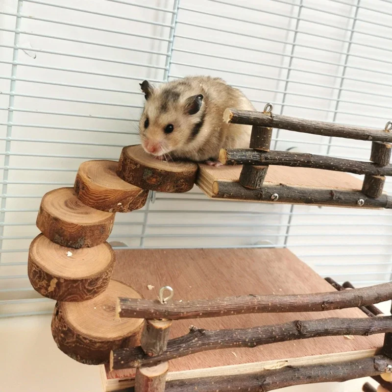 Hamster Activity Platform with Wooden Ladder Stairs Chew Toy Natural Hideout for Rat Gerbil Small Animal Pet Toy 3