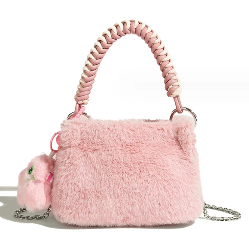 

Простая дизайнерская плюшевая сумка, женская сумка, новая плюшевая сумка через плечо, розовая сумка через плечо из искусственного меха