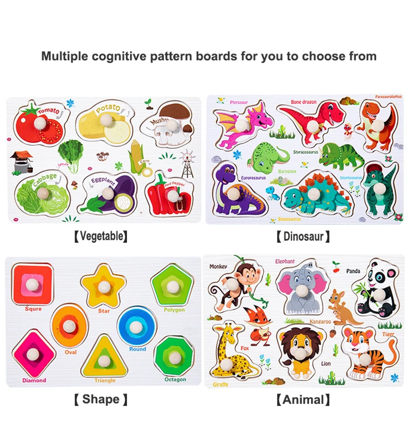 Baby Toys Montessori Wooden Puzzles Children Toys Hand Grab Board Animals Cognition Learning Educational Toys For Kids 1-3 Years