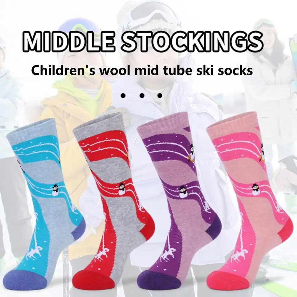 1 Pair Christmas Snow Socks High Elastic Antifriction Non-Slip Cuff Kids Ski Socks Winter Warm Thermal Snow for Winter