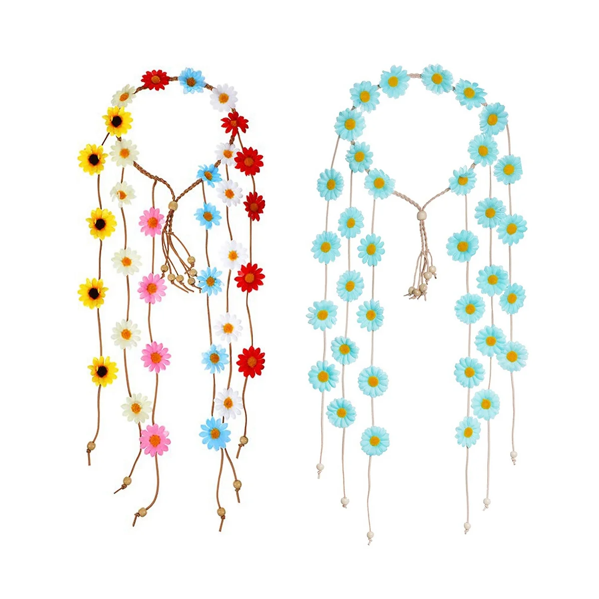 

2Pcs Flower Hippie Headband Floral Summer Sunflower Hair Accessories for Bohemian Costumes Style