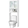 Over The Toilet Storage Cabinet with Double Tempered Glass Doors and Adjustable Shelf, Freestanding Bathroom Storage 1