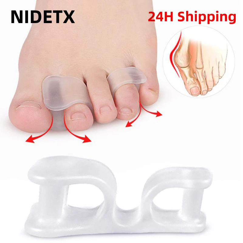 2pcs = 1 par de gel de silicone alisador de dois furos do dedo do pé separador de dedos protetor joanete ajustador hallux valgus cuidados com os pés pedicure