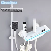 Piano Digital Shower System Ambient Lighting Hot Cold Bathroom Faucets Rain Shower Head White Thermostatic Digital Shower Set 1