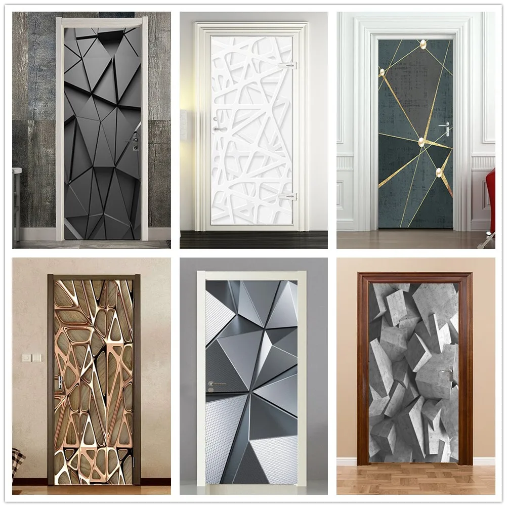 

Pvc Door Sticker Modern 3D Stereo Geometric Triangle Wallpaper Living Room Art Door Poster Self-Adhesive Wallmural Stickers